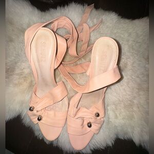 SCHUTZ Women's Blush delicious leather ankle wrap Heels